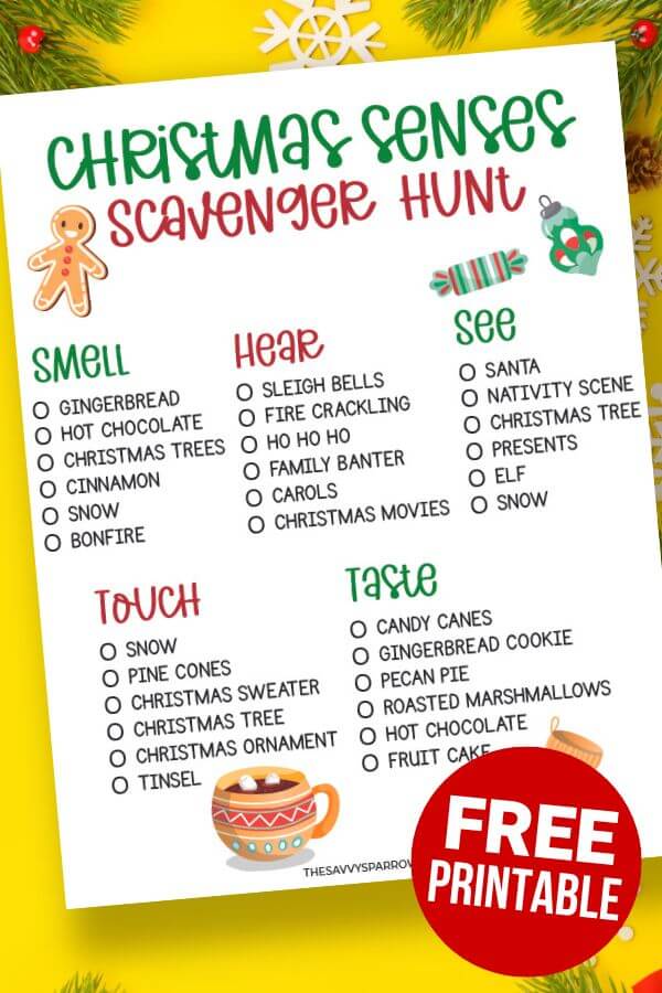 five senses Christmas scavenger hunt