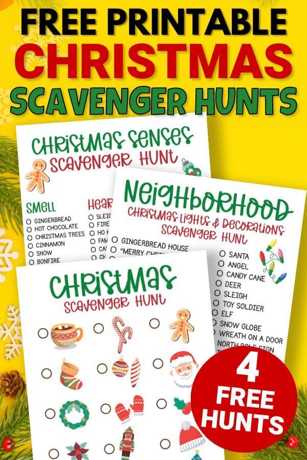 free printable Christmas scavenger hunt lists