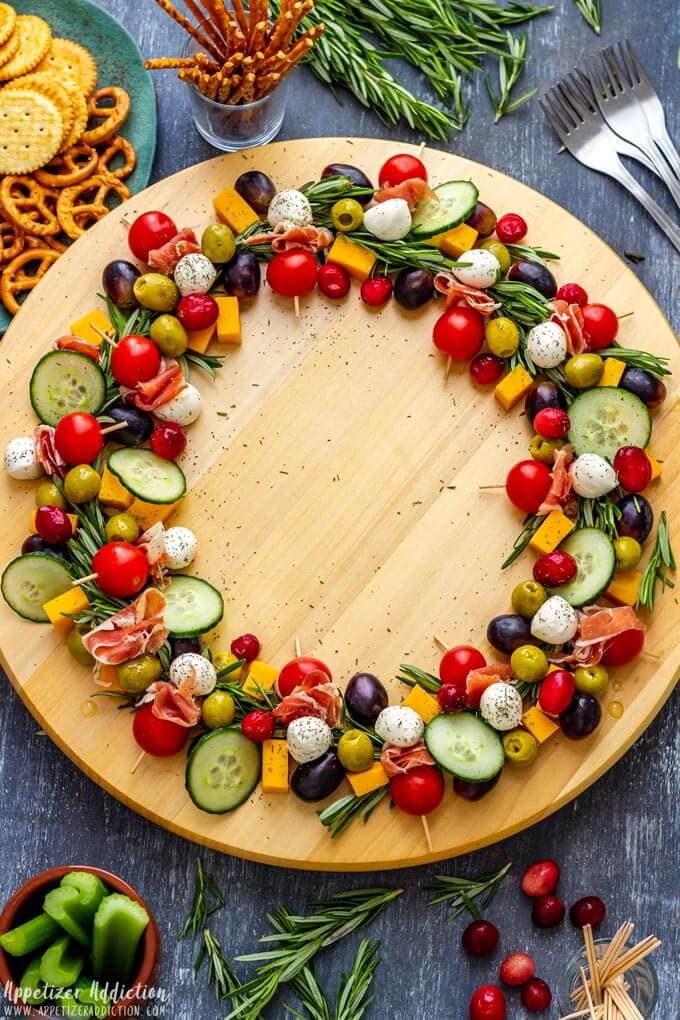 appetizer cheese board in the shape of a wreath