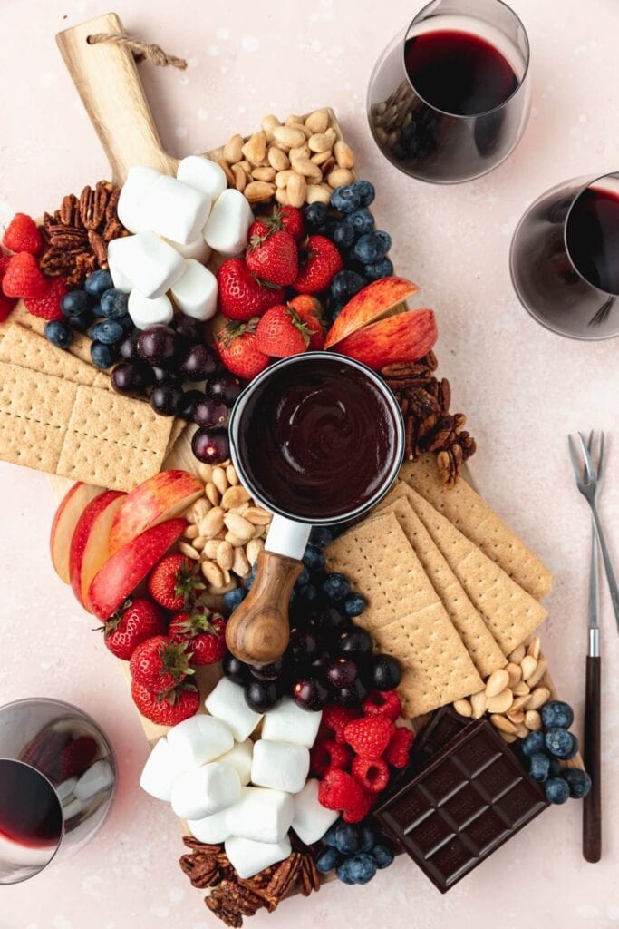 dark chocolate fondue dessert platter