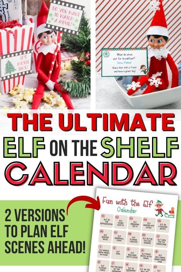 Elf on the shelf calendar with elf ideas