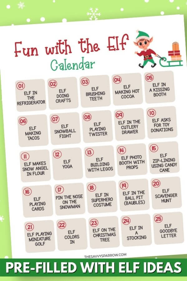 Free Printable Elf on the Shelf Calendar with Loads of Ideas