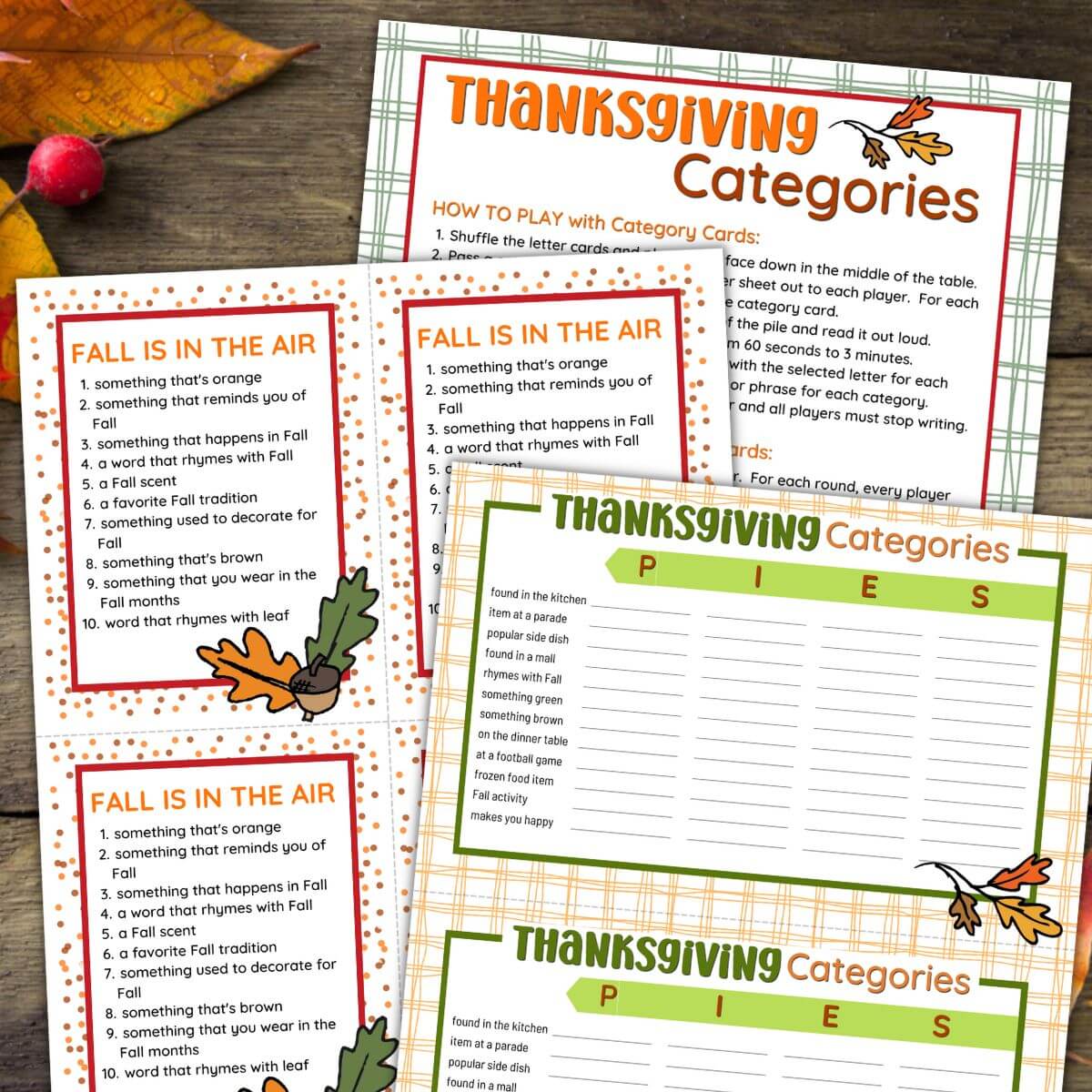 Thanksgiving Scattergories Game