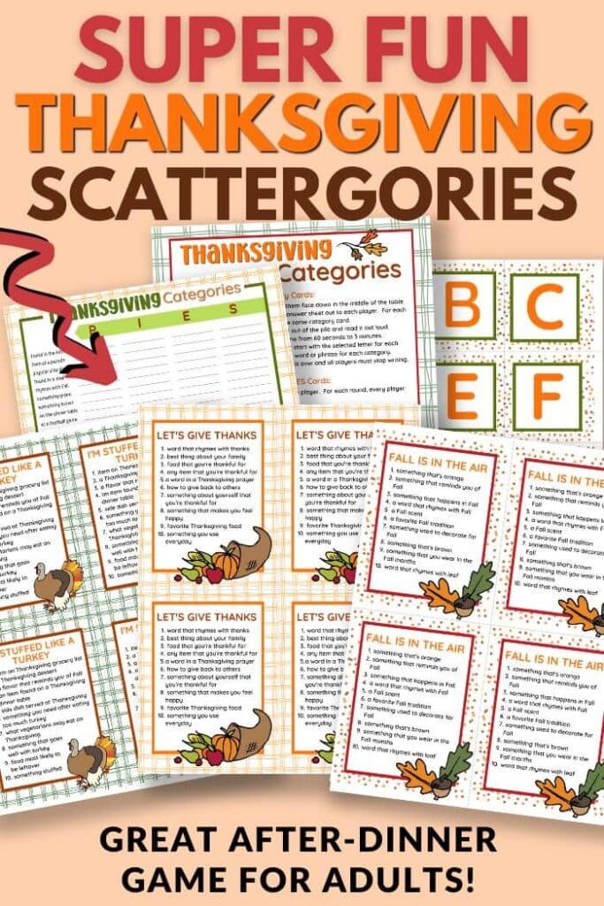 printable Thanksgiving scattergories game