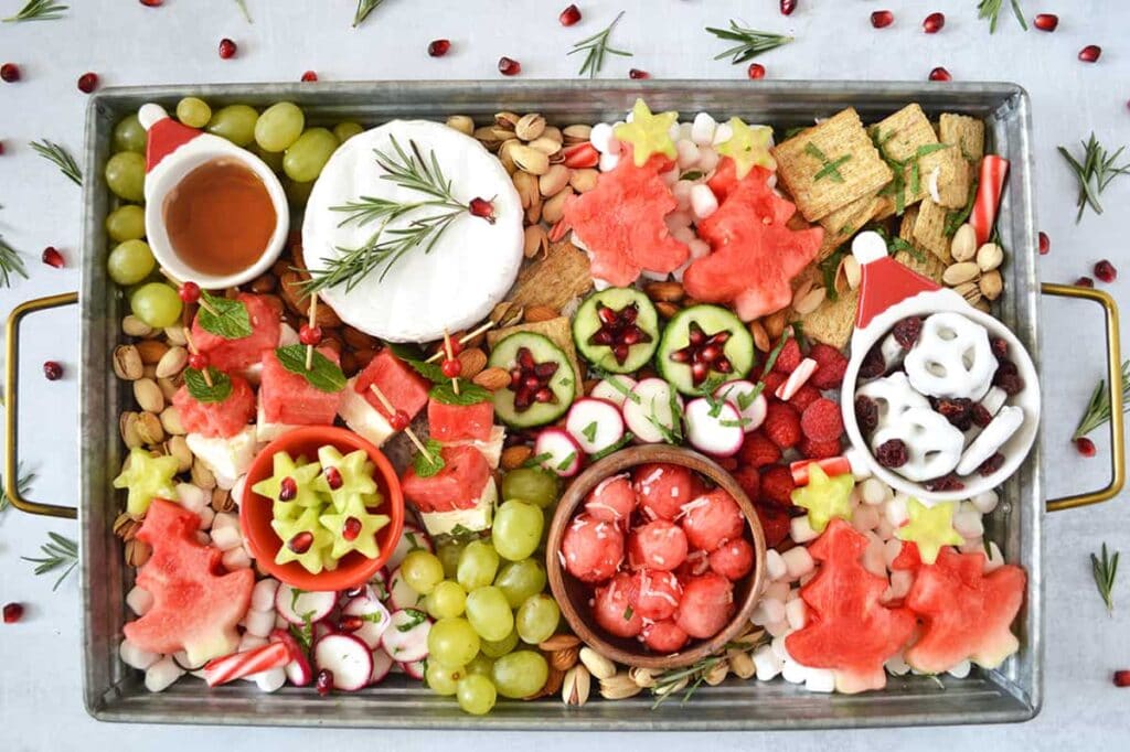 holiday grazing board with fruits and vegetables