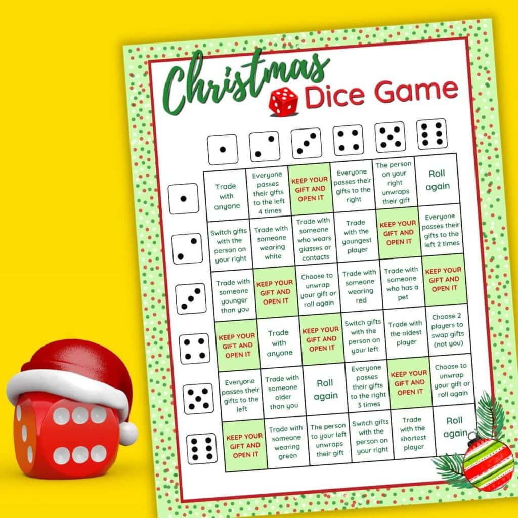 The Christmas Dice Game A Fun Gift Exchange Printable Game 