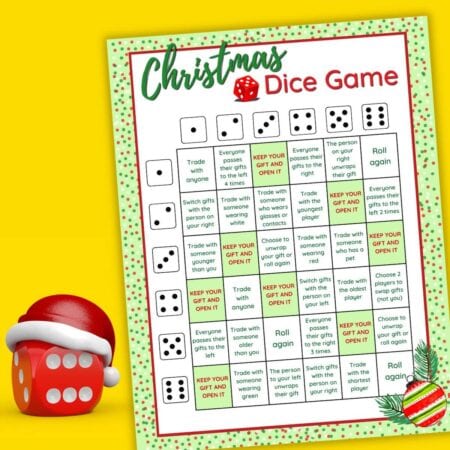 Christmas dice game printable PDF