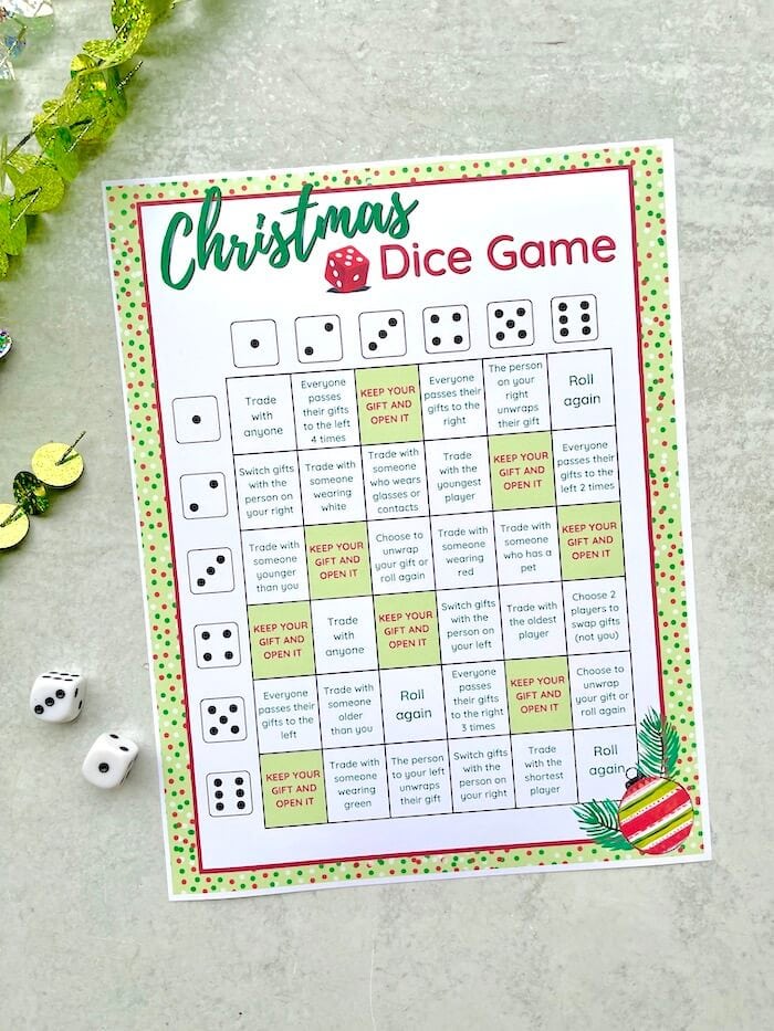 Free Printable Christmas Dice Game For Gift Exchanges