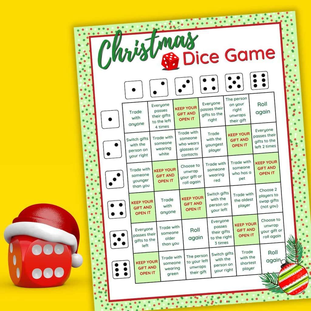 The Christmas Dice Game A Fun Gift Exchange Printable Game