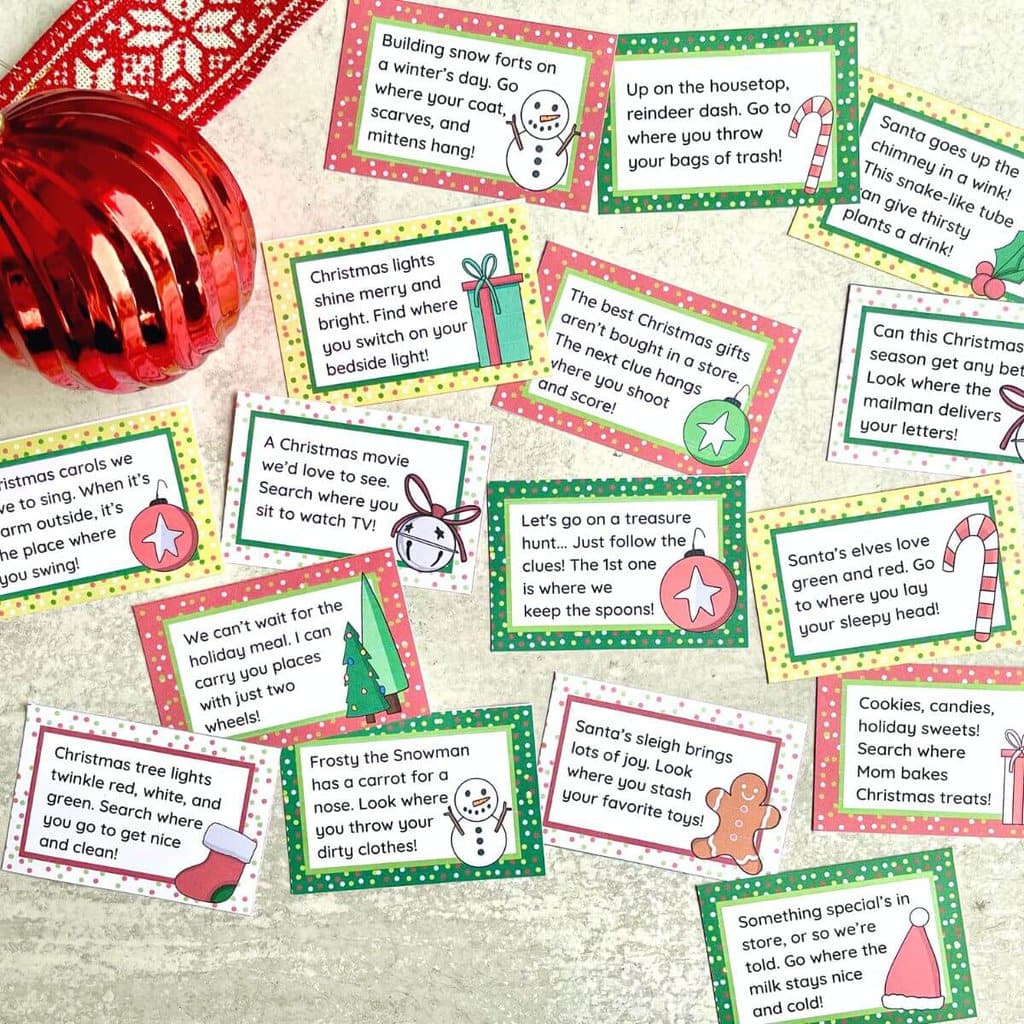 Jolly Fun Christmas Treasure Hunt with Printable Rhyming Clues!