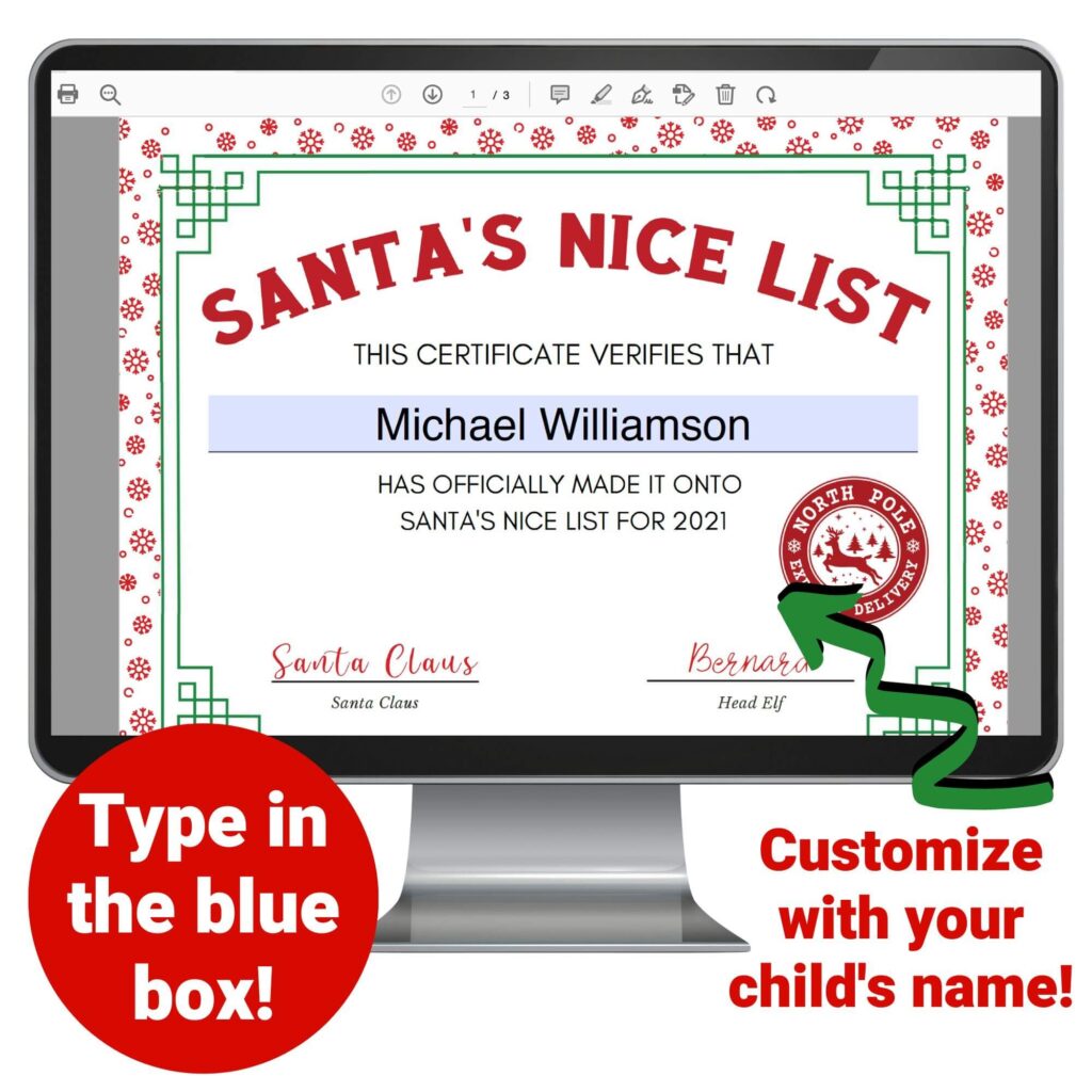 Santa's Nice List Certificate - Customize with Your Child's Name!