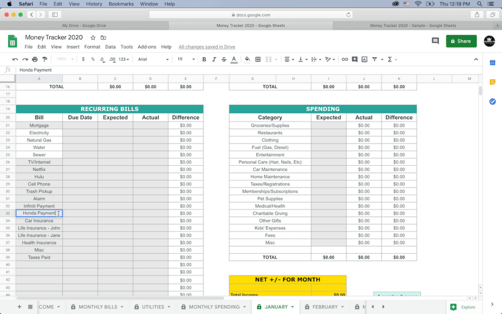 personal expense tracker spreadsheet for google sheets