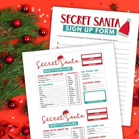 free printable Secret Santa questionnaire and sign up form