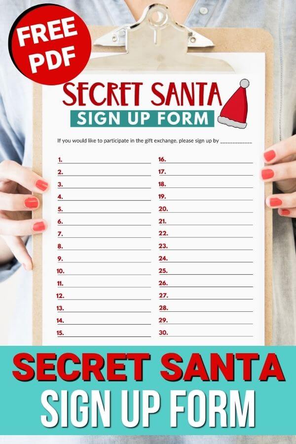 Secret Santa sign up form on a clipboard