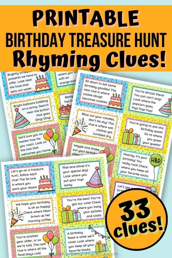 printable birthday treasure hunt rhyming clues