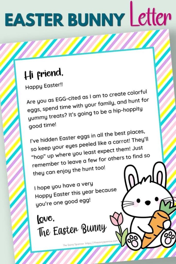 Easter bunny letter with rainbow stripes