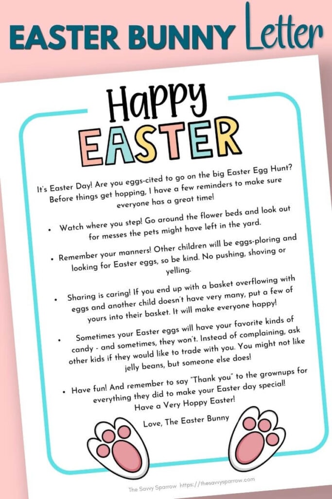 Easter bunny letter printable with bunny feet