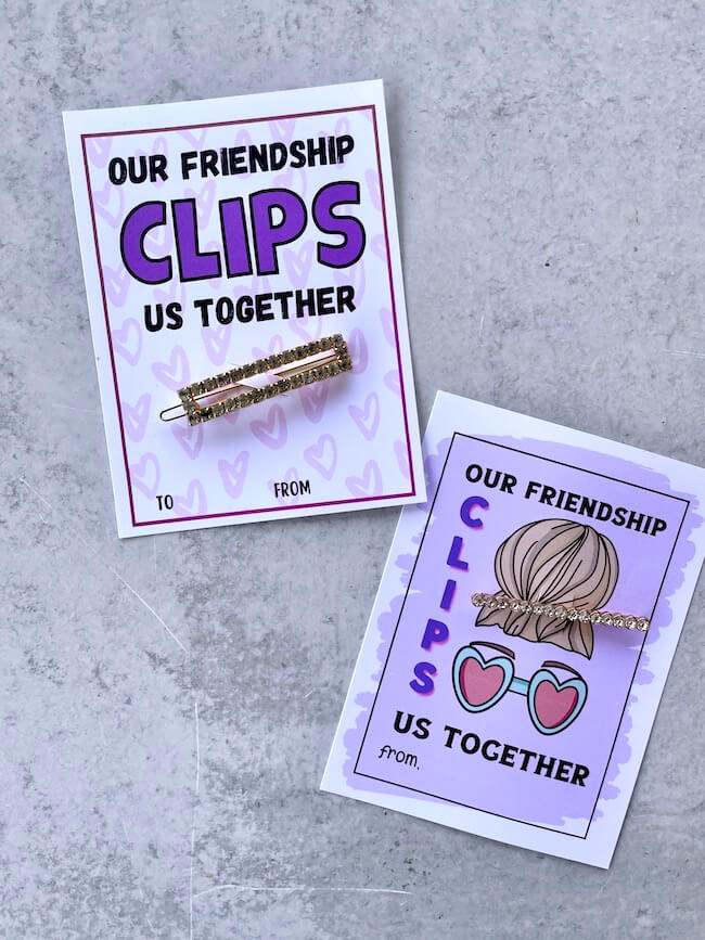 jeweled hair clips on printable valentines cards