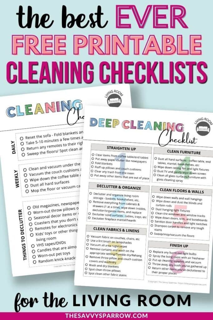free printable living room cleaning checklists