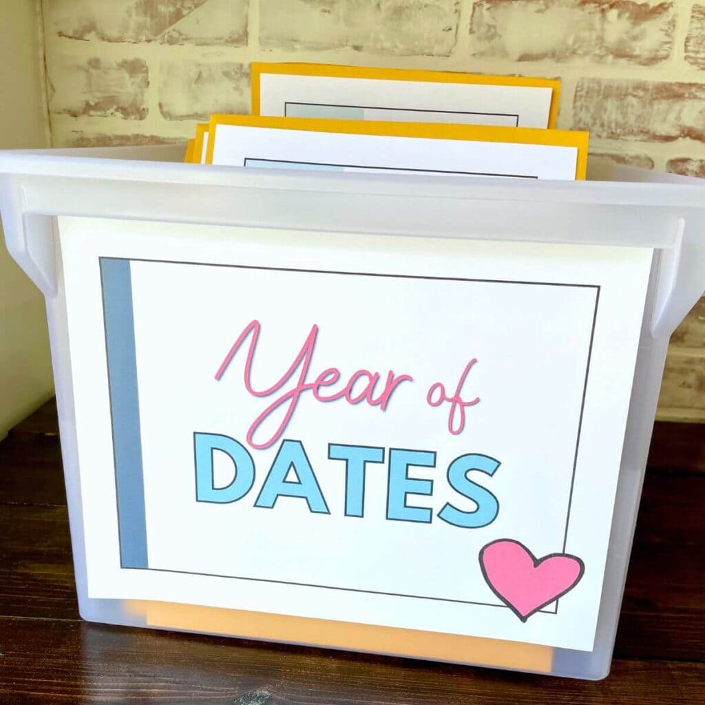 year of dates gift box with 12 monthly date ideas