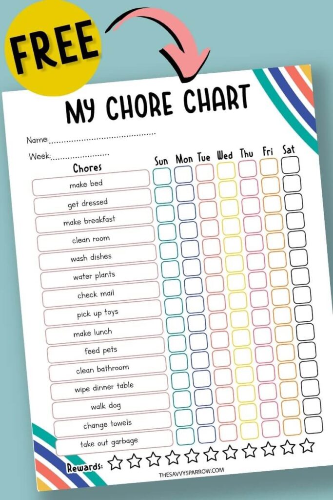 colorful free printable chore chart template