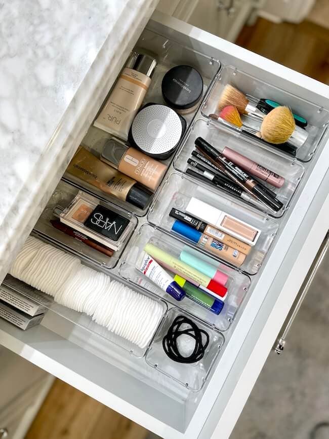 makeup organized in a drawer