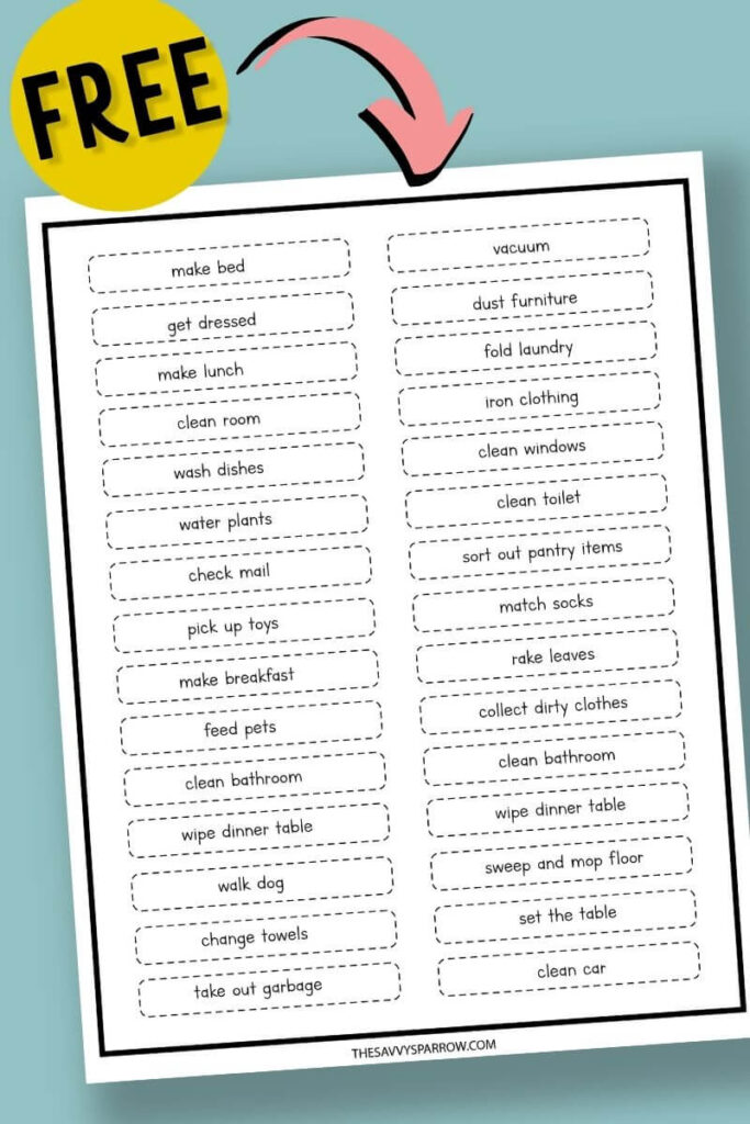 chore job cards to use on chore chart templates