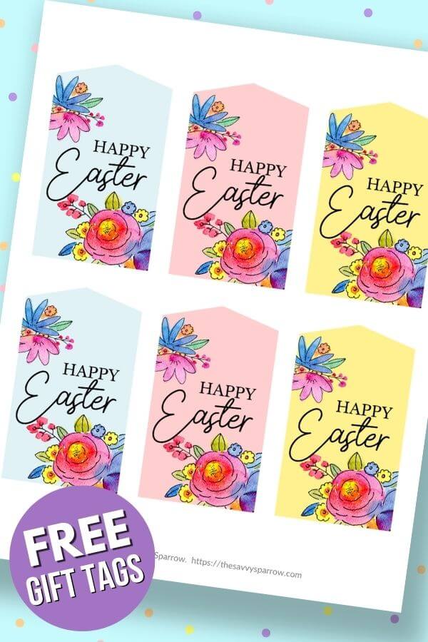 printable Easter gift tags with watercolor flowers
