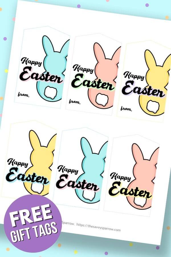 simple colored Easter gift tags that say Happy Easter