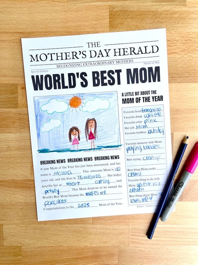 free printable all about mom newspaper template