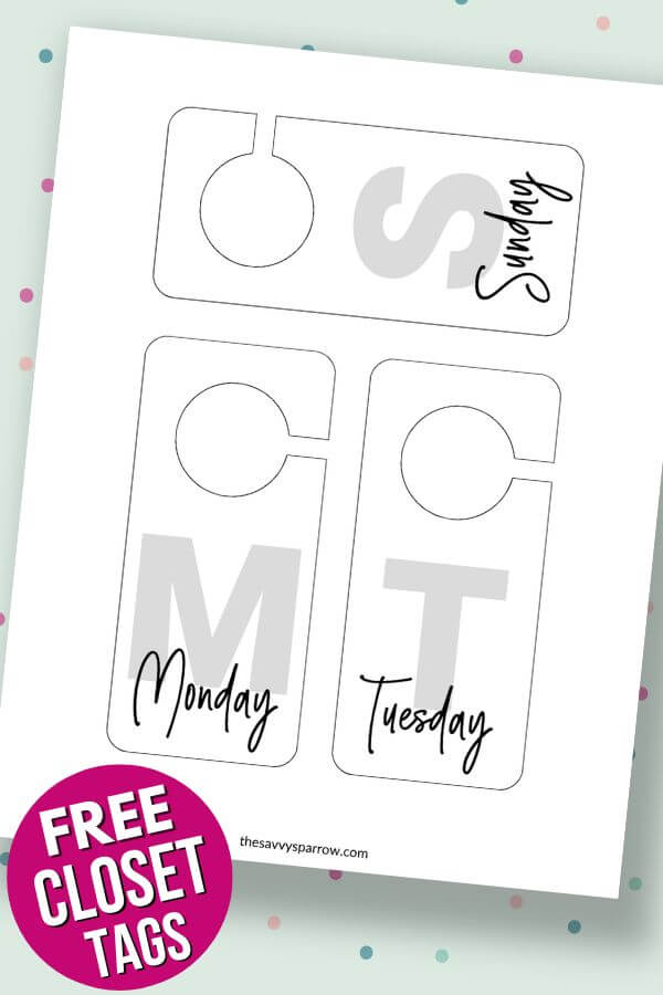 black and white closet hanger tags with days of the week