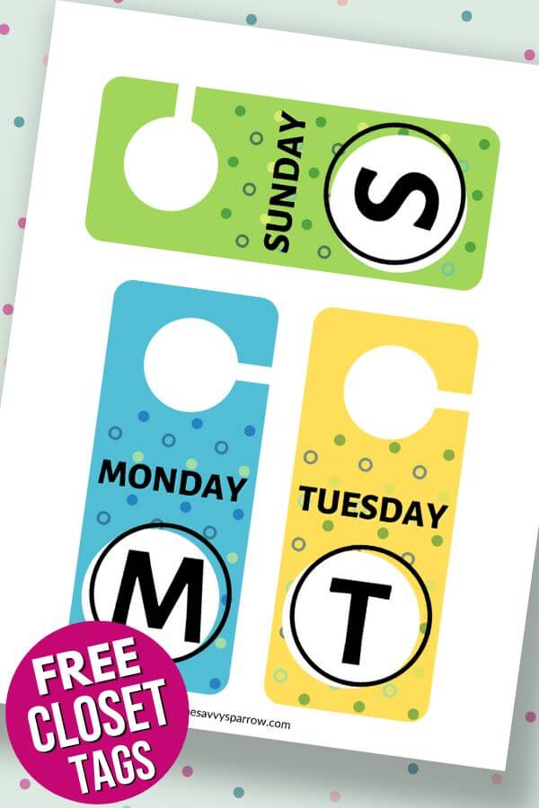 Printable Days of the Week Clothing Tags