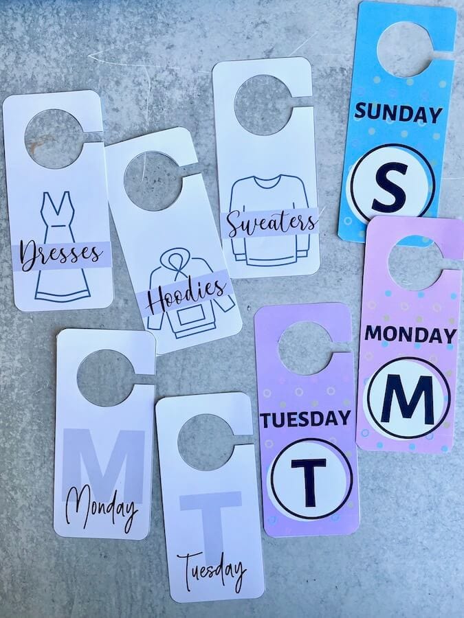 printable closet hanger divider tags with days of the week