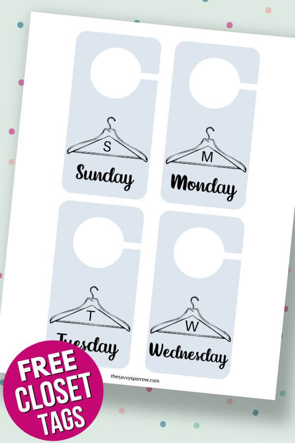light blue closet hanger tags with days of the week