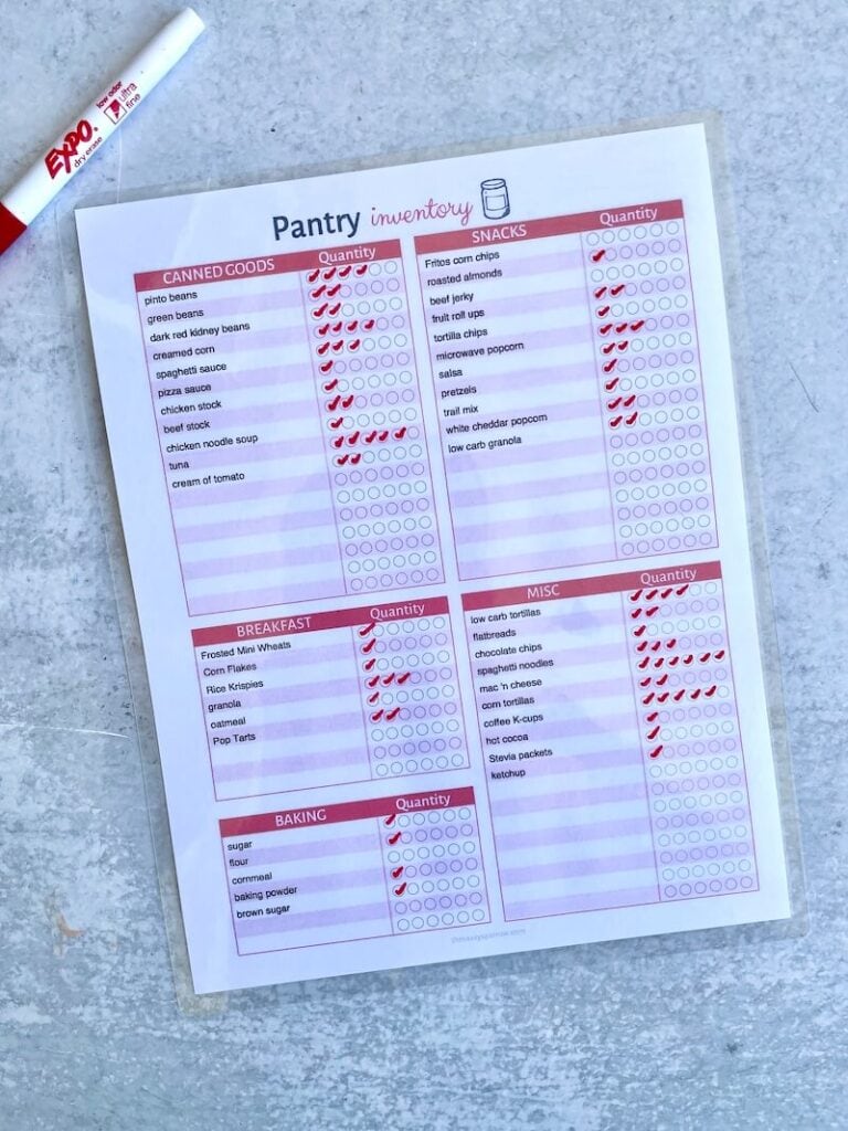 pantry inventory PDF with dry erase marker