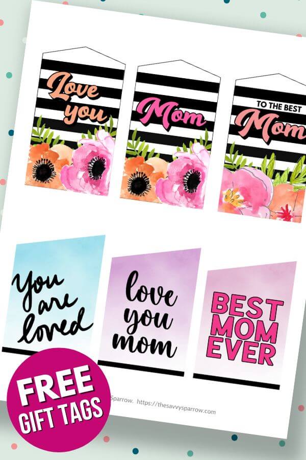 Mother's Day tags with black and white stripes
