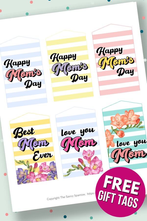 free printable Mother's Day gift tags with pastel stripes