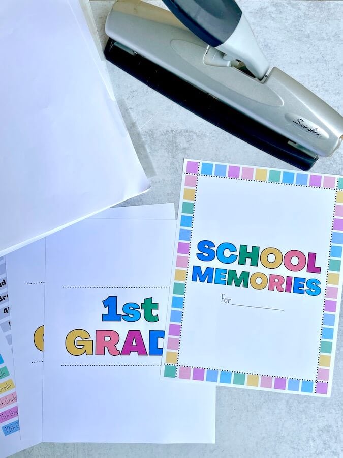 supplies to make a kids school memory binder with a 3 ring binder