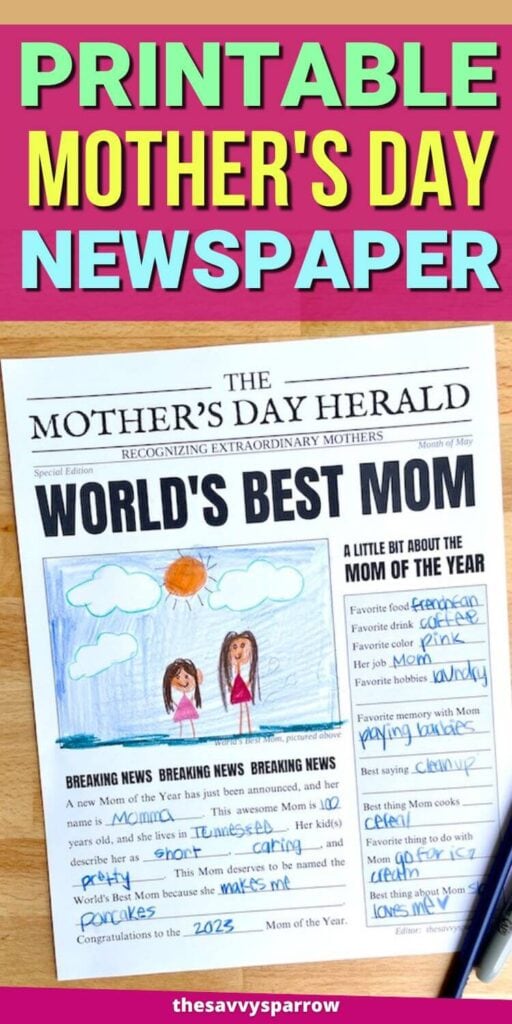 free printable mother's day newspaper filled out
