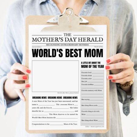 mother's day newspaper template printable on a clipbard
