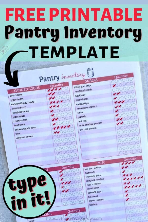 free printable pantry inventory template laminated