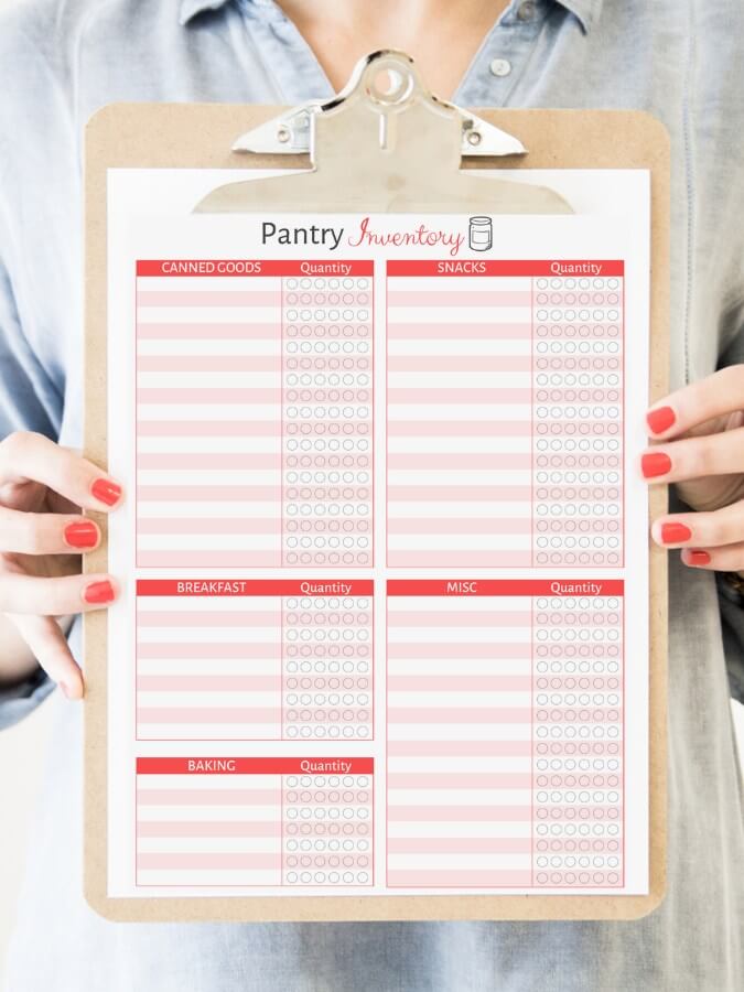 free printable pantry inventory template on a clipboard