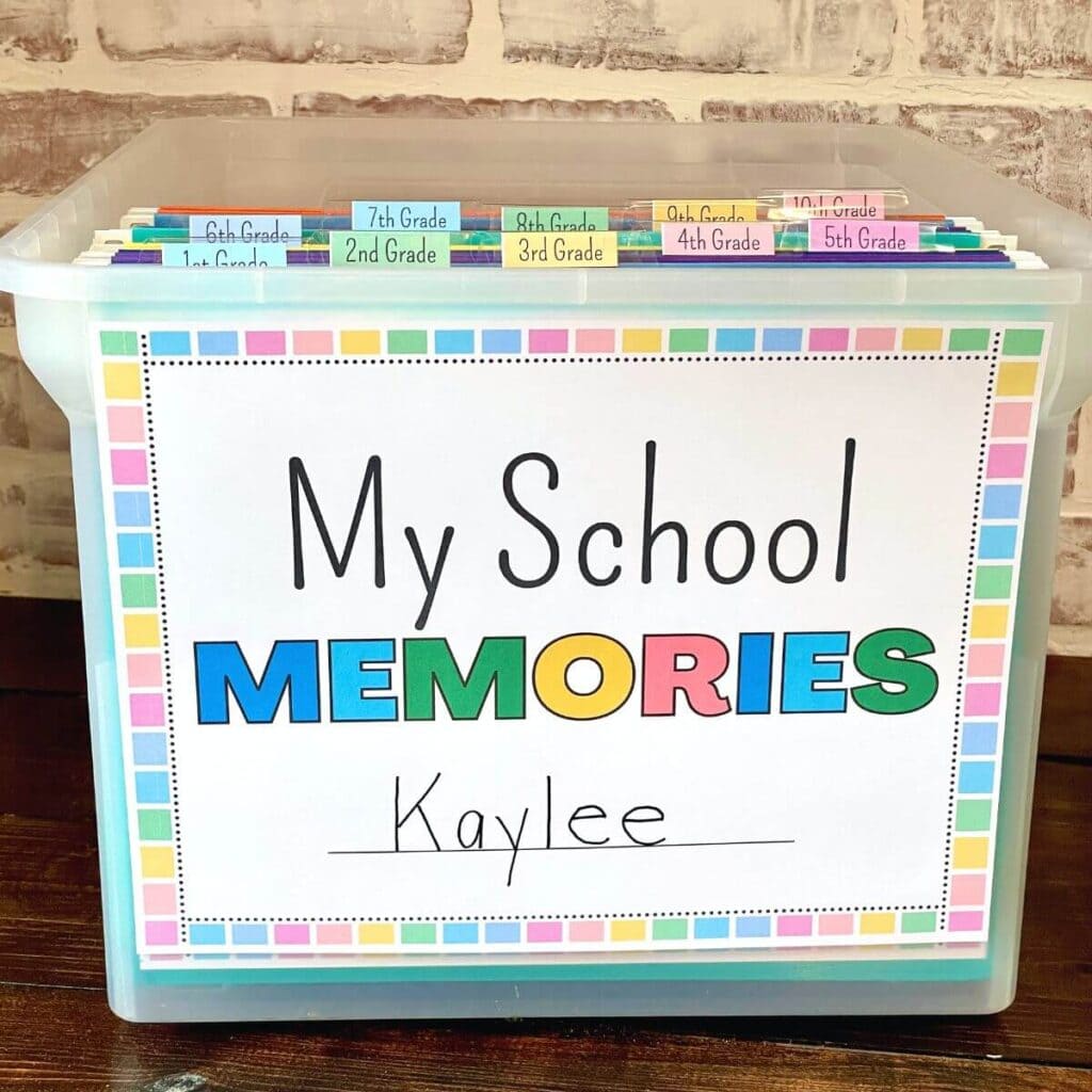a school memory box made with free printable templates