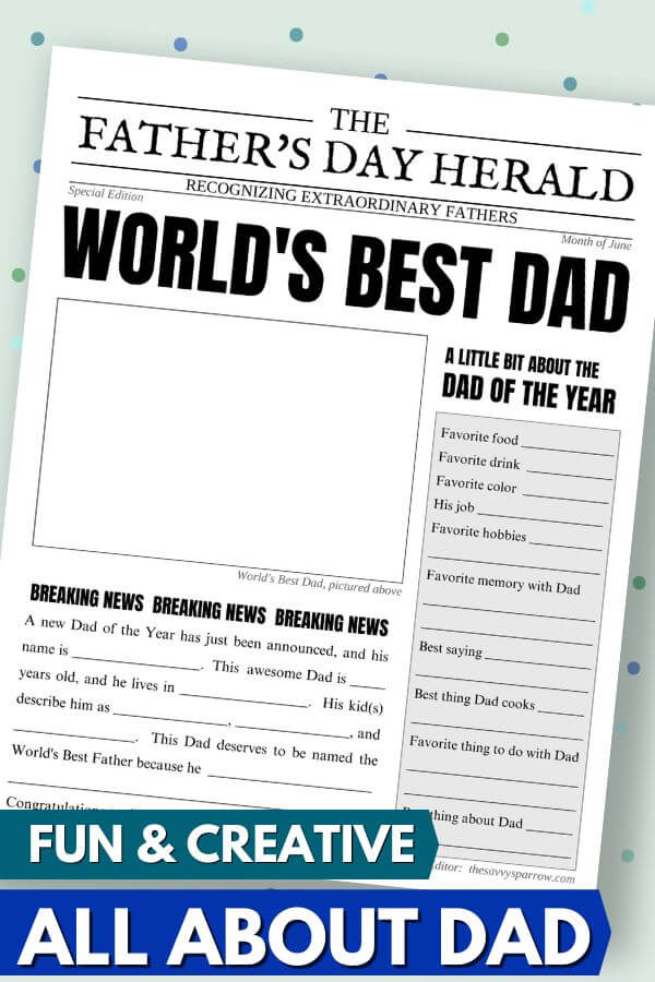 free all about Dad printable Father's day newspaper
