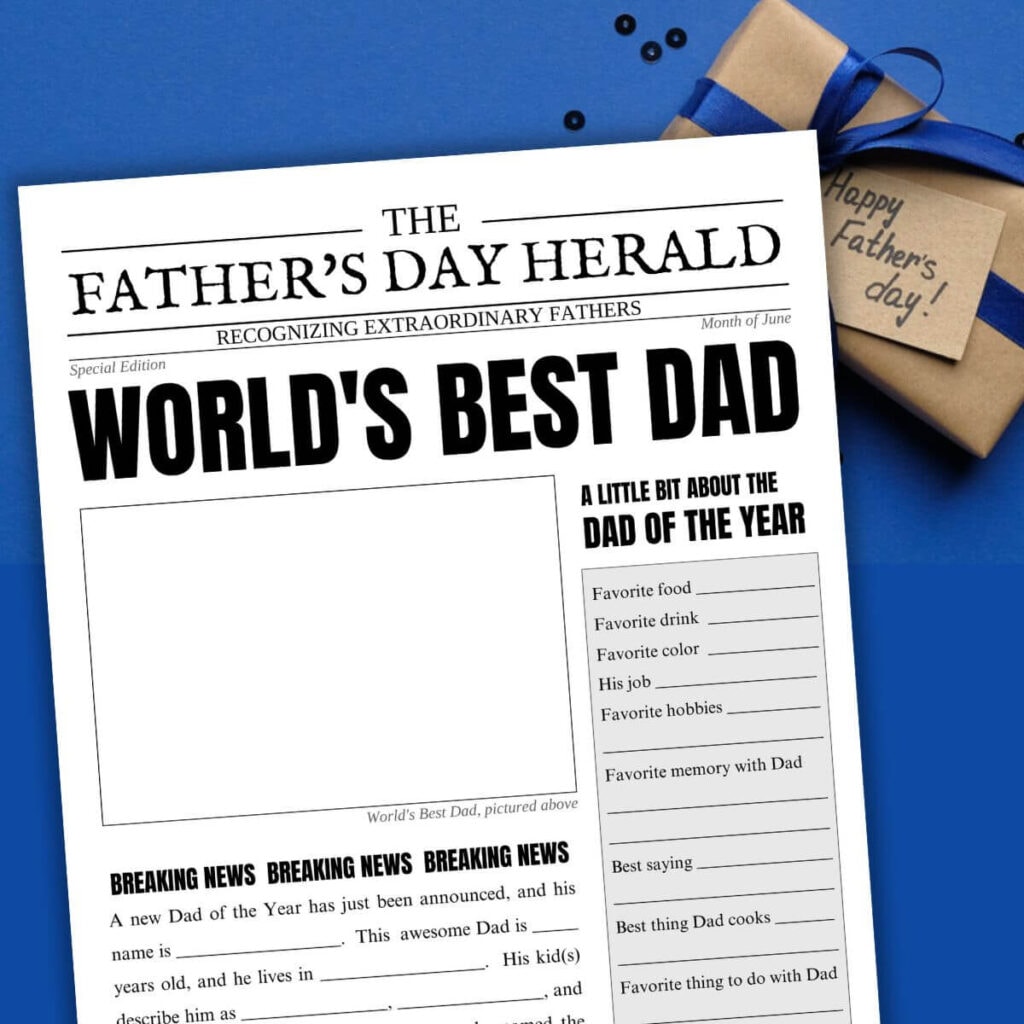 Free All About Dad Printable Father s Day Newspaper Template