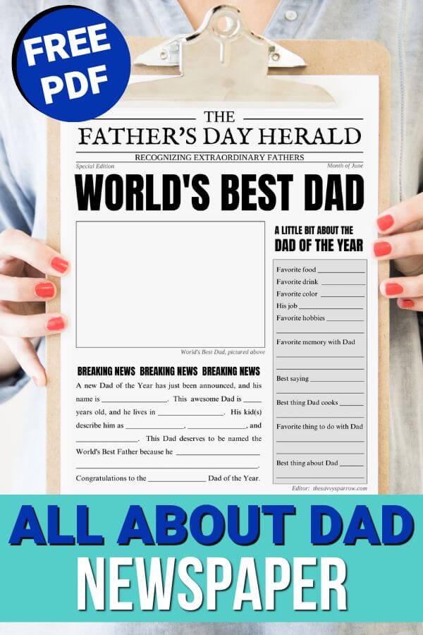 All about dad printable Father's Day newspaper template