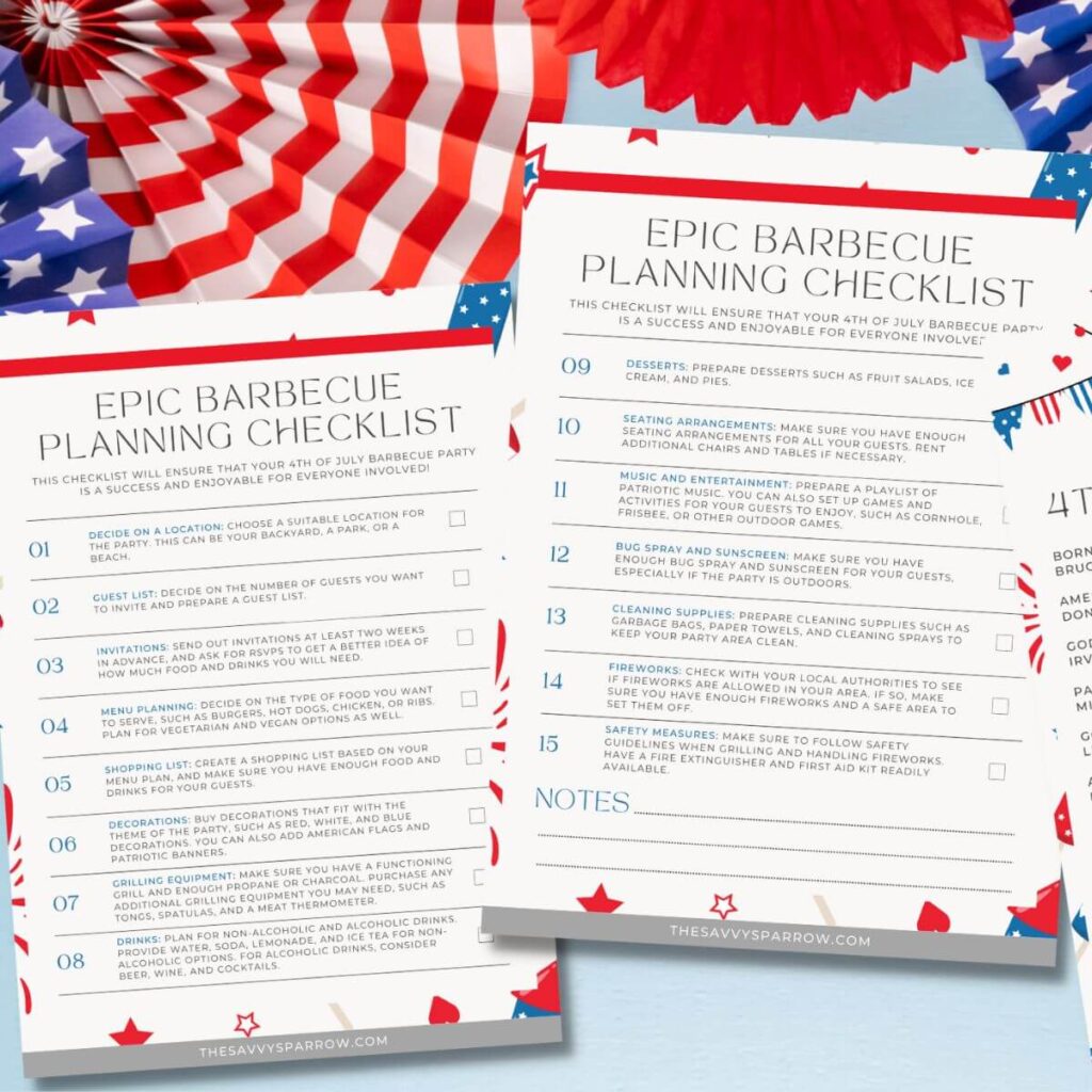 July 4th party planning checklists for a backyard barbecue party