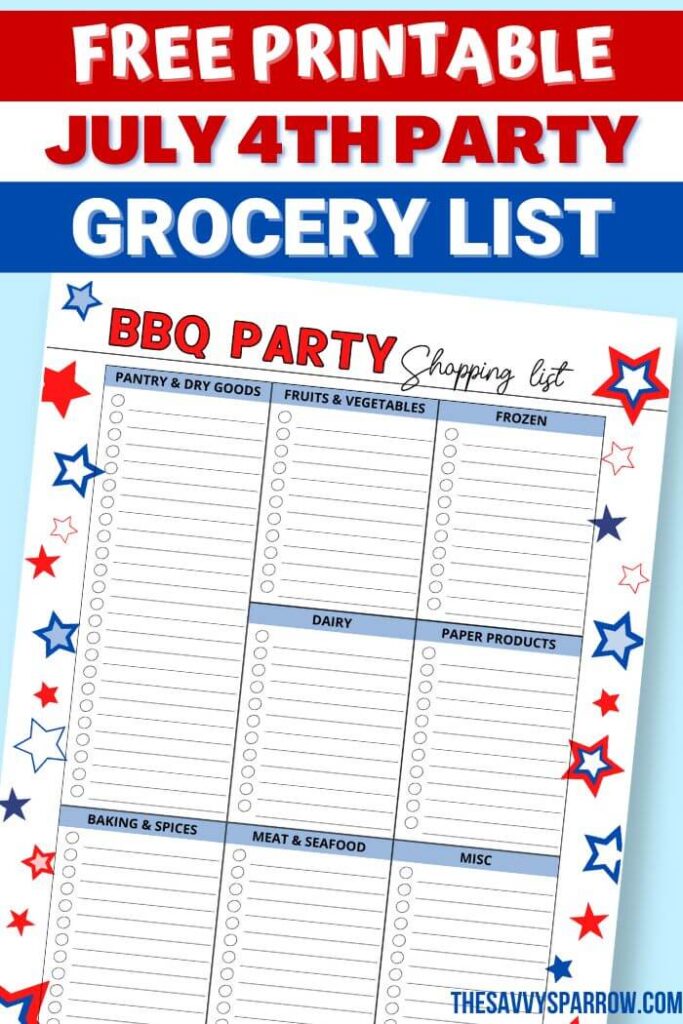 free printable July 4th bbq party shopping list