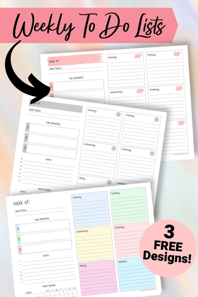 three free printable weekly to do list templates