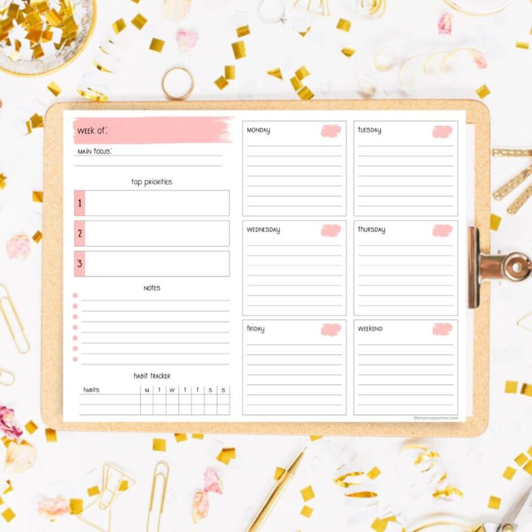 weekly to do list template on a clipboard
